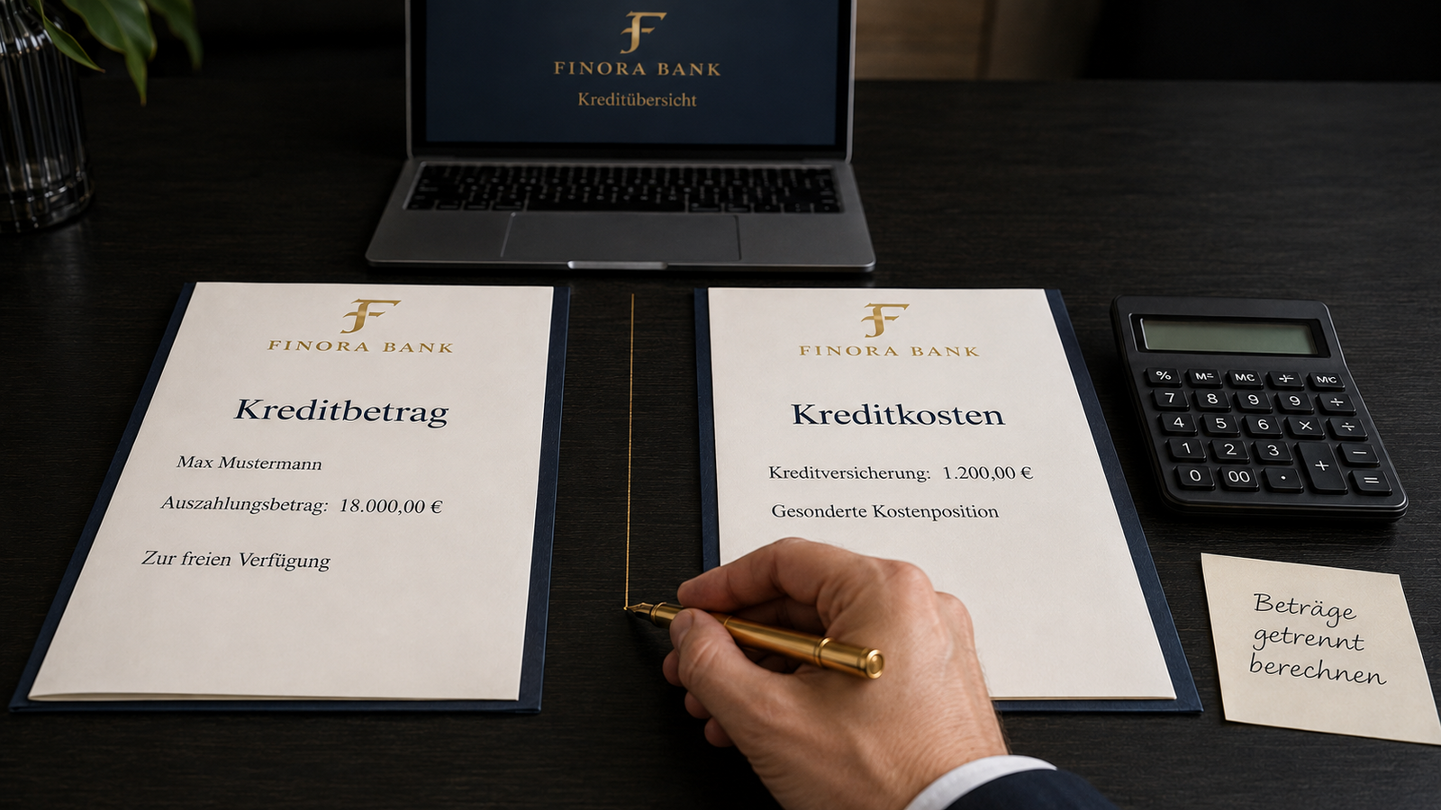 Person prüft Kreditvertragsunterlagen und markiert Textstellen als Symbolbild für die Prüfung der eigenen Zinsberechnung im Kreditvertrag